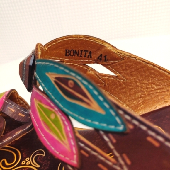 Spring Step Bonita Leather Jeweled Dragonfly Wedge Sandals Colorful 10.5 - Picture 13 of 13